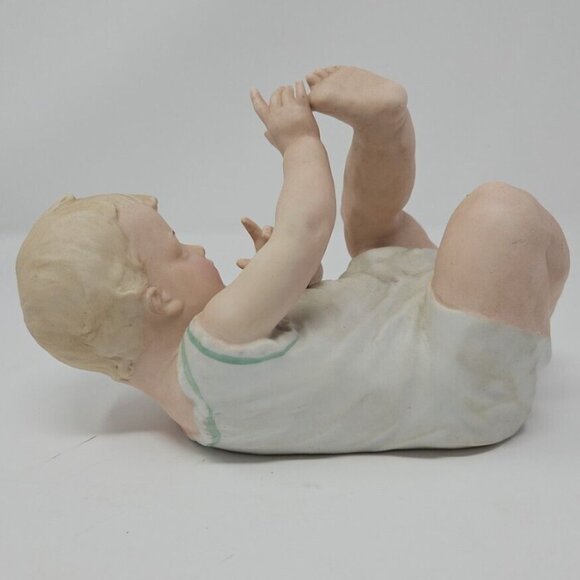Antique Heubach Bisque Porcelain Piano Baby Boy on Back Doll Germany 3162 9" - Picture 4 of 10